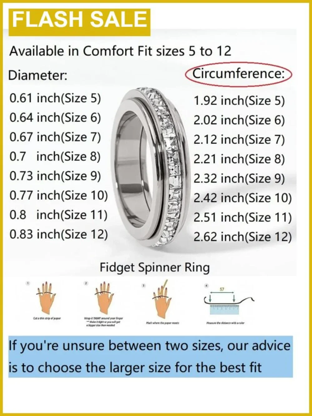 Anxiety Ring Spinner Titanium Steel Cubic Zirconia Band Ring for Women